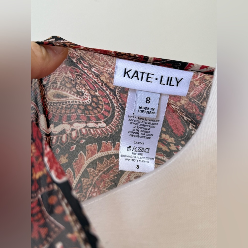 Beautiful Kate + Lily paisley midi dress in rich burgundy, rust, and black tones - Picture 10 of 13